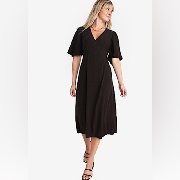 NWT! Black Waist-Defined Flutter-Sleeve Midi Wrap Dress - Multiple Sizes 💜 - Picture 5 of 8
